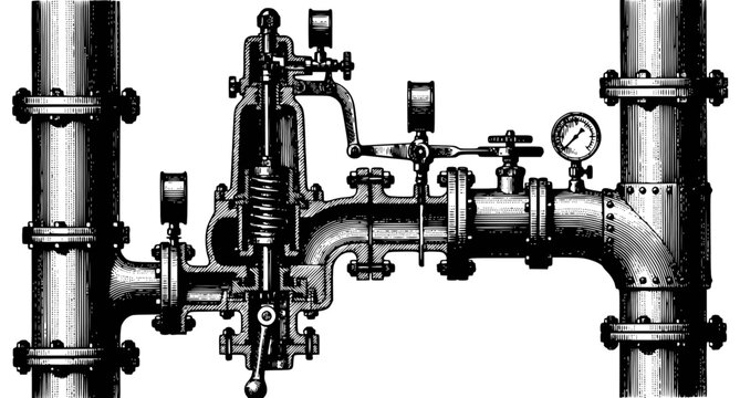 Vintage Steam Engine Valve Monochrome Mechanical Design