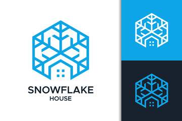Fototapeta premium House and Snowflake Logo Vector in Abstract Hexagon Shape, Smart Home Climate Control and HVAC Technology Icon, Residential Cooling and Heating System Symbol in Minimalist Blue Line Design