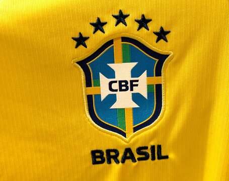 Photo of the embroidered emblem of the Brazil national football team. The Brazil national football team nicknamed A selecao , represents Brazil in men's international football.