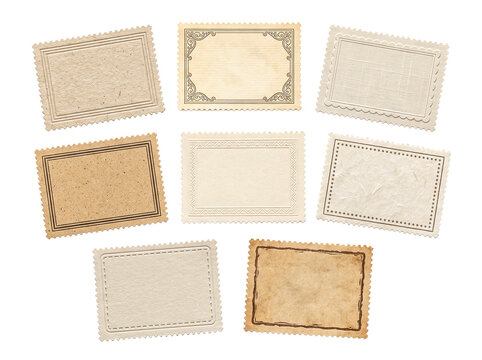 Collection of Vintage Postage Stamp Frames Isolated White Background