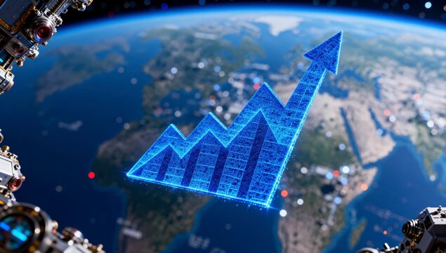 Digital Growth Graph Rising Above Earth Orbit in a Futuristic Space Concept View
