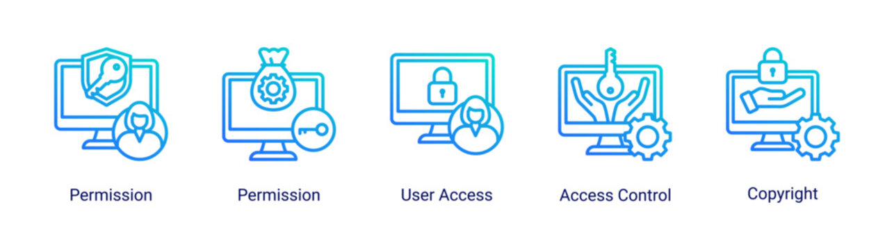 Access Security icon set featuring permissions,user control,and copyright protection for digital assets.