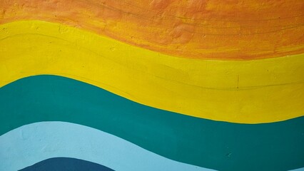 Colorful wavy mural painted on concrete wall with bright summer palette © MDJAHIDHASAN