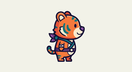 An illustrated tiger character stands wearing a cape and holding a bow. © reyro22