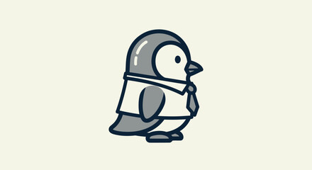 A cartoon penguin wearing a spacesuit stands on a planet. © reyro22