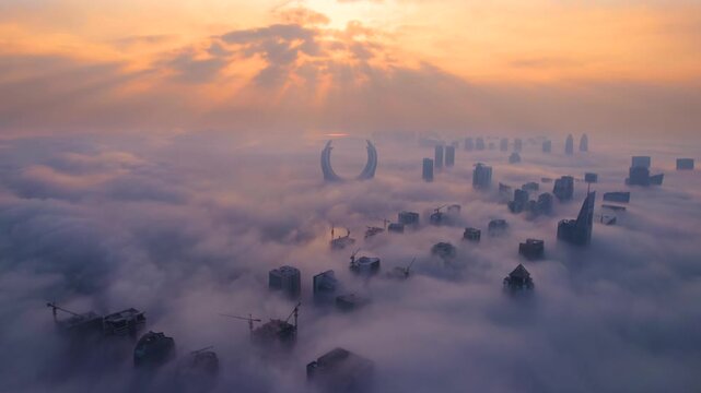 Qatar Lusail Marina on a Foggy Day