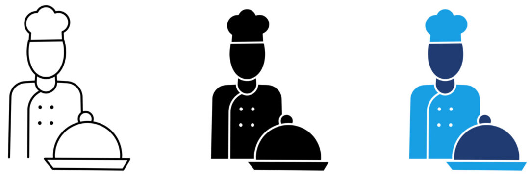 Chef with Food Cloche icon collections. Containing Cook, Restaurant, Catering, Kitchen and more icons.