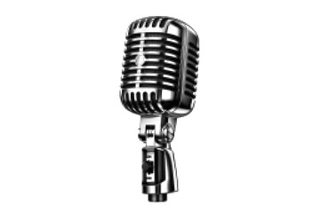 Fototapeta premium Vintage Studio Microphone Vector Illustration with Black and White Pop Art Halftone Dotted Pattern Style