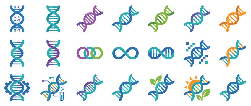 Vibrant DNA Helix Symbols Array of Molecules.