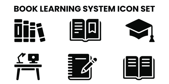 Book learning system with books, graduation cap, and desk