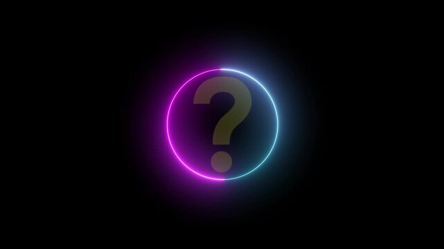 Neon glowing loop question mark icon symbol, technology, problem, question, 4k video.