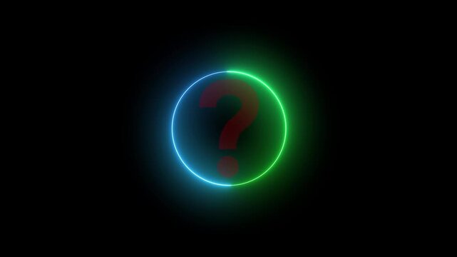 Neon glowing loop question mark icon symbol, technology, problem, question, 4k video.