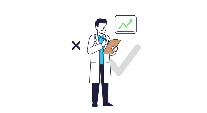Doctor reviewing medical chart with growth chart, healthcare analysis, positive results