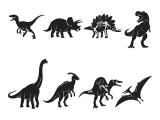 Collection of Dinosaur Silhouettes and Skeletons Vector Set © MD
