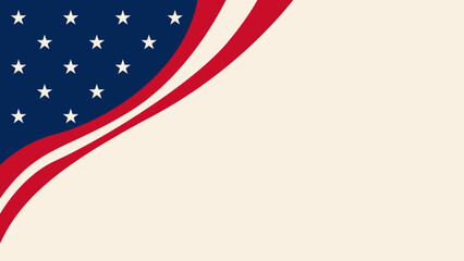Curved flag design flows gracefully across soft beige background. Stars and stripes evoke patriotism with bold, elegant curves. Ideal for celebrations, political events, or patriotic themes © Tempe Gembus