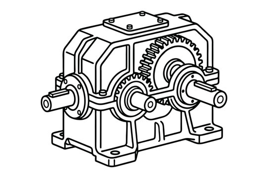 Mechanical Gearbox Speed Reducer Line Art