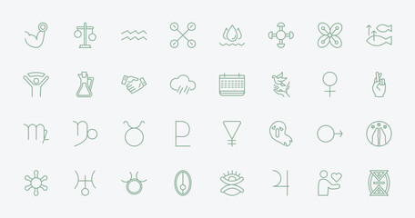 outline zodiac icons set - strength, inequality, year, mars. editable vector for web and mobile ui © IconArt