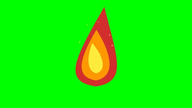 Flat Animated Fire Flame Icon Looping Motion Graphic Isolated on a Bright Green Screen Background