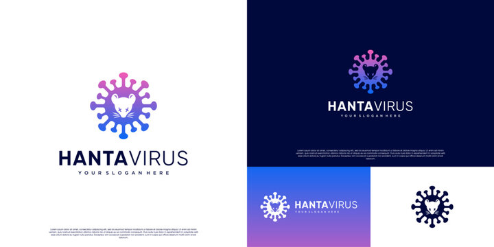 Dangerous outbreak logo with the concept of infectious disease from animals, abstract shape of rat and virus symbol, graphic vector illustration.