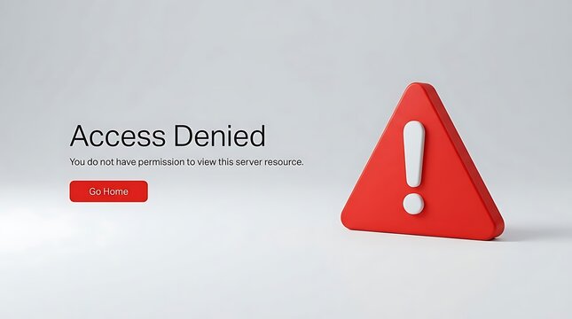 3D render of access denied error message interface with red warning triangle and go home button