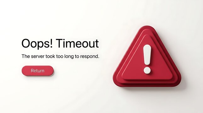 Minimalist 3D design of oops timeout server response error message with red exclamation triangle alert