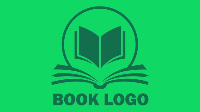 Animated book logo reveal graphic element on green screen background simple clean motion design clip.