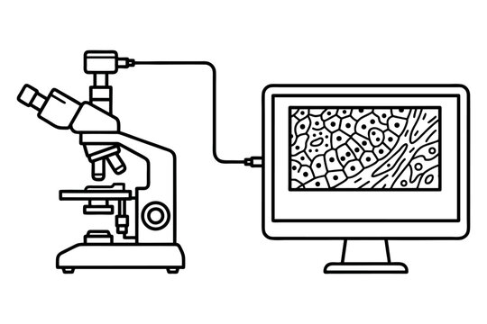 Science Lab Microscope Connected to Monitor Screen