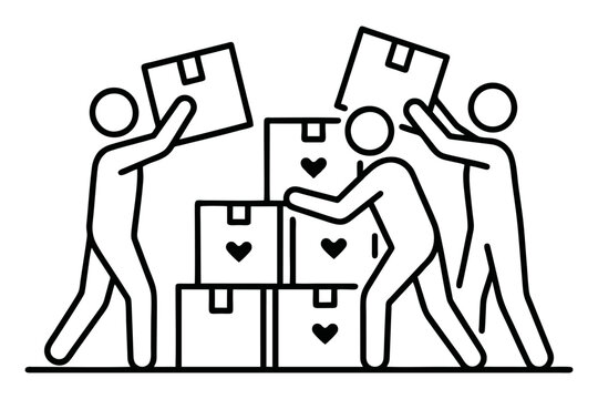 Volunteers Moving Donation Boxes Charity Icon