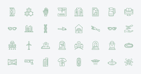 Fototapeta premium outline future technology icons set - cloning, nanotechnology, smart house, hologram. editable vector for web and mobile ui