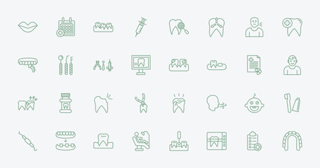 outline dentist icons set - mouth, medical appointment, dental plaque, baby dental. editable vector for web and mobile ui © IconArt