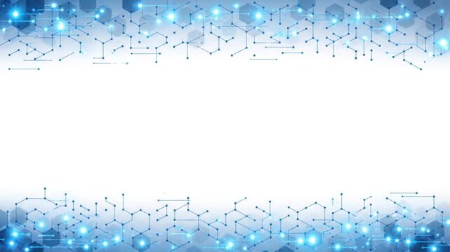 Futuristic Blue Hexagon Network Borders with Glowing Data Nodes on White Background
