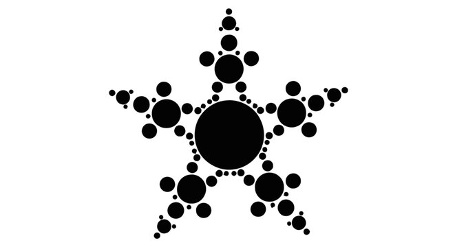 Vector illustration of fractal star shape made of black circles on a transparent background