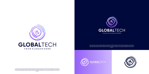 global technology abstract logo, circle shape, interconnected, digital services, vector graphic illustration. © dhulpikir