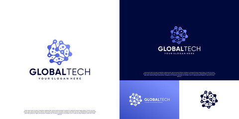 global technology innovation logo, interconnected molecular shapes, circular abstract shapes, digital network symbols, vector graphic illustration. © dhulpikir