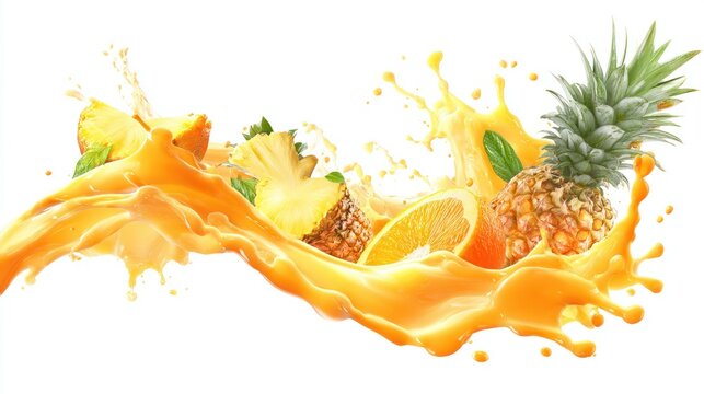 Vibrant splash of tropical fruits pineapple mango and citrus burst