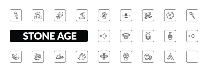 outline stone age icons set - club, cave painting, plant, tipi. editable vector for web and mobile ui © IconArt