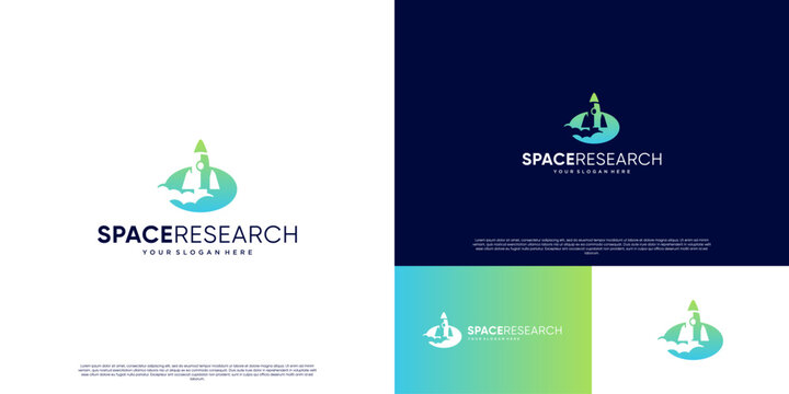 Space logo with research, education, observation, launch concept, graphic design template.