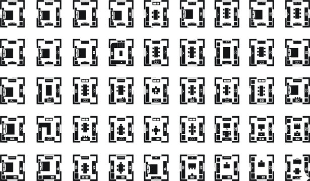 Architectural, floor, plan, blueprint, layout, set, with, room, top, view, furniture, interior, design, template, vector, illustration, icons, image_8ad543.png, black, silhouettes.