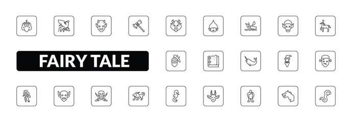 outline fairy tale icons set - queen, griffin, thor, rapunzel. editable vector for web and mobile ui © IconArt