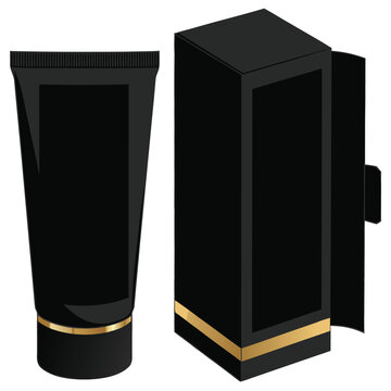 Black Luxury Cosmetic Tube and Box Packaging Mockup Set