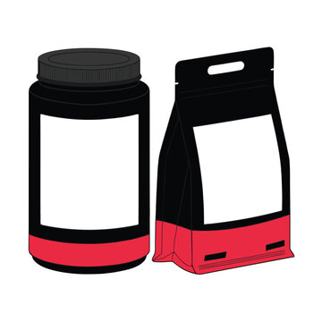 Black Supplement Jar and Coffee Bag Packaging Mockup Set