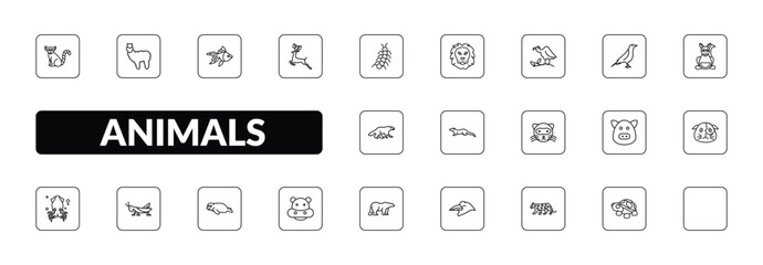 outline animals icons set - lemur, alpaca, rat, turtle. editable vector for web and mobile ui © IconArt