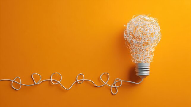 Abstract glowing light bulb against orange background concept