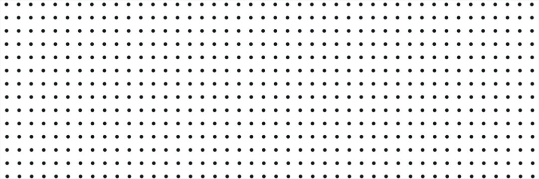 Black dot grid notebook page template on white background. Bullet journal texture. Round points seamless pattern. School or office paper background. Vector graphic illustration