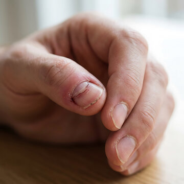 Close-up of thumb with damaged nail and hangnail