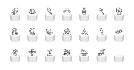 outline stone age icons set - meteorite, venus of willendorf, cudgel, dolmen. editable vector for web and mobile ui © IconArt