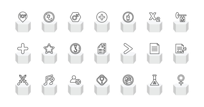 outline signs icons set - restaurant, falling rocks, positive, female. editable vector for web and mobile ui