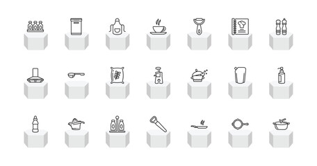 Fototapeta premium outline kitchen icons set - seasoning, dishwasher, tea cup, pot. editable vector for web and mobile ui