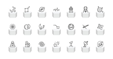 outline astronomy icons set - meteorites, lyra constellation, magnitude, planets. editable vector for web and mobile ui © IconArt
