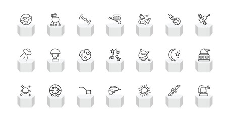 outline astronomy icons set - aerospace, space robot, space gun, observatory. editable vector for web and mobile ui © IconArt
